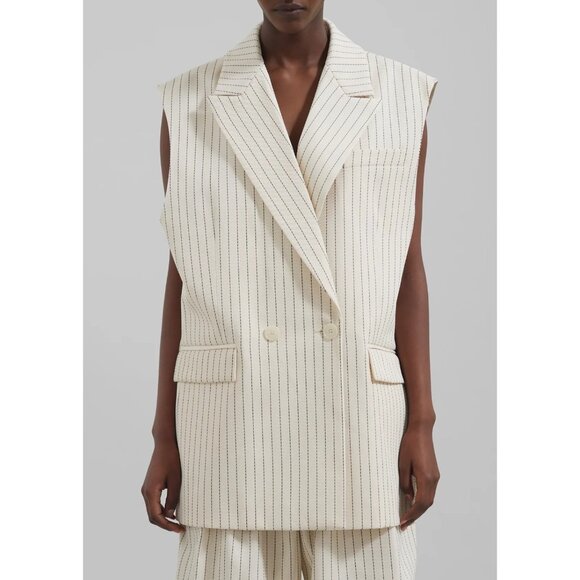 The Frankie Shop Shane Twill Double Breasted Pinstripe Oversized Vest Women's XS - Picture 1 of 6